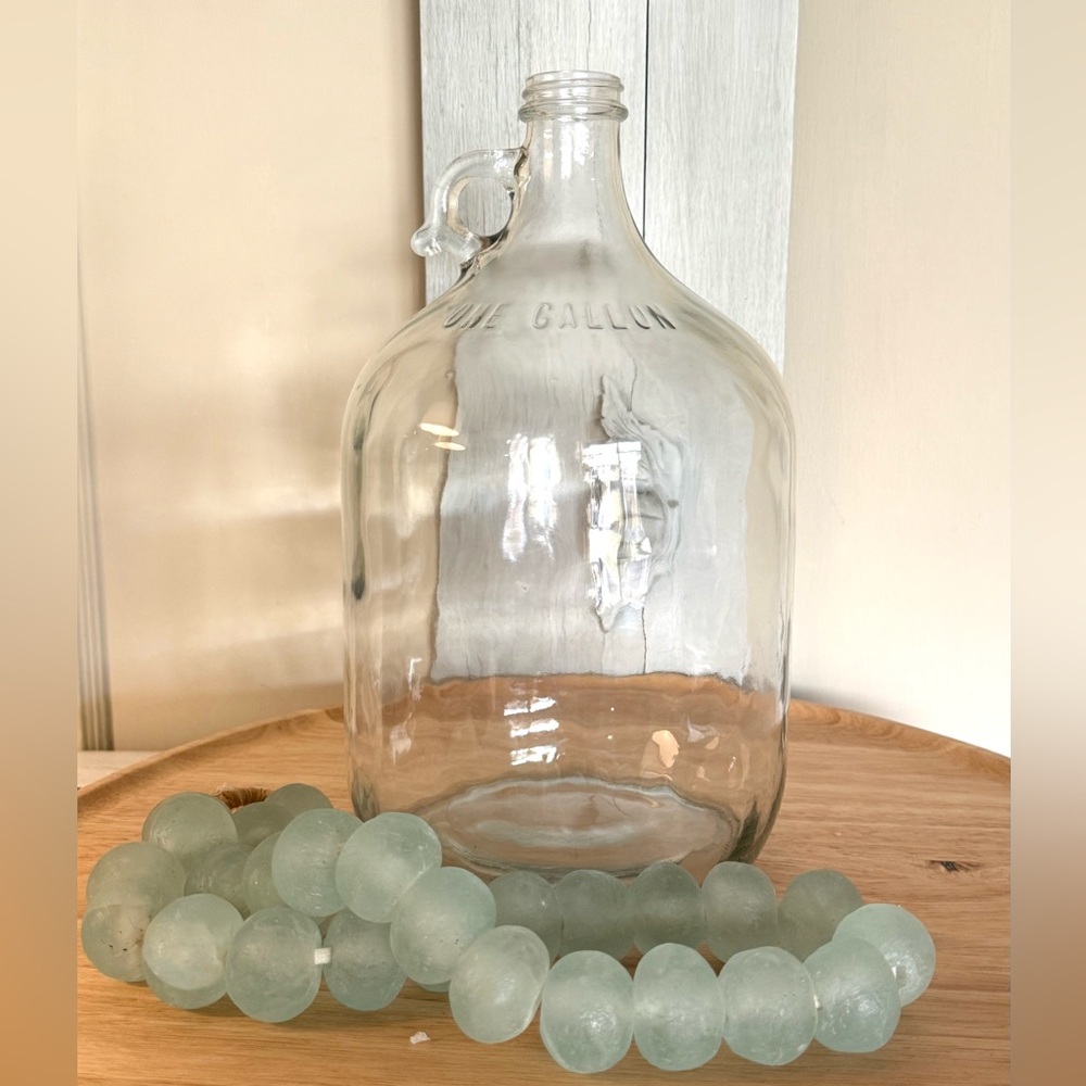 Vintage Clear Glass Gallon Cellar Bottle,Diamond Rope/Bottom&Finger Loop